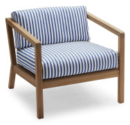 Fritz Hansen - Virkelyst Chair, Teak, Fossflakes Padding, Outdoor Textile / Sea Blue Stripe - Utomhusfåtöljer - SAYS WHO - Trä