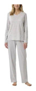 Schiesser Women Straight Leg Long Pyjama Vit/Grå bomull 44 Dam