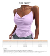 Dam Slim Fit Djup V-ringad Camisole Tank Top Enfärgad Snörning Spaghettiband Ärmlös Skjorta Ljus Lila XXL