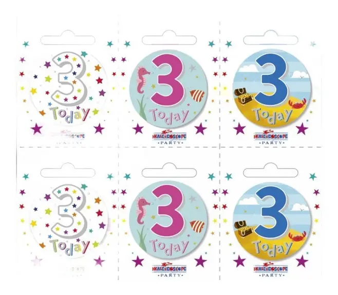 Apac Badge med olika motiv för 3:e födelsedag (6-pack)