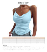Dam Slim Fit Djup V-ringad Camisole Tank Top Enfärgad Snörning Spaghettiband Ärmlös Skjorta Himmelblå L