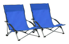 vidaXL Hopfällbara strandstolar 2 st blå tyg