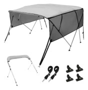 4 Bow Bimini Top båtöverdrag, nätväggar, 600D polyester, 1" aluminiumram, inkl. förvaringsstövel, 2 stolpar, ljusgrå.