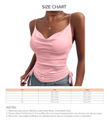 Dam Slim Fit Djup V-ringad Camisole Tank Top Enfärgad Snörning Spaghettiband Ärmlös Skjorta Rosa XXL