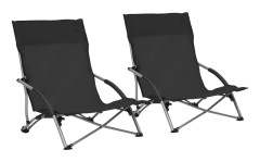 vidaXL Hopfällbara strandstolar 2 st svart tyg