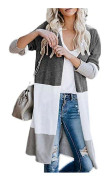 Dam Cardigan, Lång Ytterplagg, Kontrastfärger, Stickad, Regnbågsfärgad Söm, Höst & Vinter, Casual
