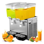 Kommersiell rostfri kalldrycksdispenser för fruktjuice och iste, 2 tankar, 6,4 gallon, med termostatkontroll.