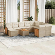 vidaXL Loungegrupp för trädgården m. dynor 11 delar beige konstrotting
