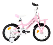vidaXL Barncykel med frampakethållare 14 tum vit och rosa