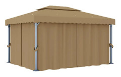 vidaXL Paviljong med draperi 4x3 m taupe aluminium