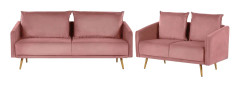 Vardagsrum Soffgrupp Rosa Sammet Ryggkuddar Metall Gulda Ben Retro Glam