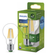 Philips - LED-glödlampa med filament - form: A60 - klar finish - E27 - 4 W (motsvarande 60 W) - klass A - varmt vitt ljus - 2700 K - transparent
