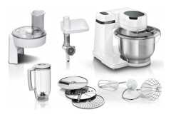 BOSCH Mum Series 2 matberedare MUMS2EW30, 3,8 l skål, 1,25 l mixer, 700W, 4 hastigheter, vit-silver