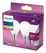 PHILIPS LED E14 Klot 40W Frost 470lm (2-pack)