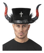Svart gotisk Devil Floss-hatt med horn, päls och kors