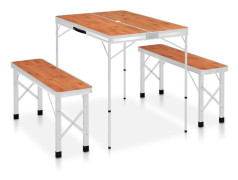vidaXL Hopfällbart campingbord med 2 bänkar aluminium brun