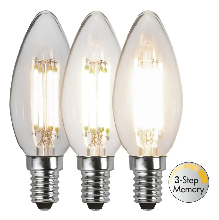 LED-lampa E14 C35 Clear 3-step memory