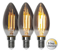 LED-lampa E14 kronljus 2,9W Soft Glow Smoke 3-Step Memory