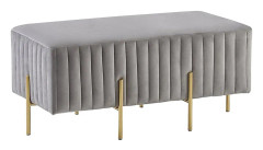 Bänk Grå Sammetsklädsel Guld Metallben 93 cm Glamour Vardagsrum Sovrum Hall