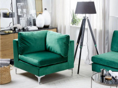 Hörnmodul 1-sits Grön Sammet Soffa Metallben Silver Glamour Stil
