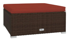 Fotpall med dyna för trädgården brun 70x70x30 cm konstrottin - Brun/Röd