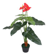 vidaXL Konstväxt Flamingoblomma med kruka 90 cm röd och gul