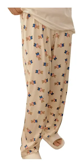 Dam Pyjamasbyxor Sömnkläder Polyesterfiber Söta Cartoonbjörn Loungebyxor för inomhus utomhus Beige Rutig M