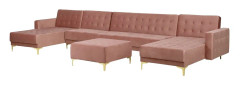 Hörnbäddsoffa Rosa Sammet Tuftad Modern U-formad Modulär 6-sits med Fotpall