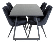 Inca Matgrupp Förlängningsbar 160 cm Rektangulär med 4 Velvet Deluxe stolar - Svart