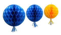 Honeycomb Tassel Blå/Gul Hängande Dekoration - 3-pack