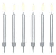 6 födelsesdagsljus silverfärgade (6 cm)