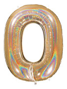 Ballongsiffra - Noll Glitter Guld 100 cm