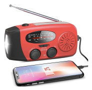 Röd Nödradio med Powerbank och ficklampa, 2000mAH