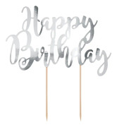 Tårtdekoration Happy Birthday Silver