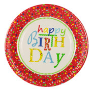 Papperstallrikar Happy Birthday Flerfärgade