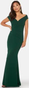 Goddiva Bardot Pleat Maxi Dress Green XL (UK16)