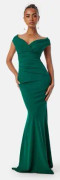 Goddiva Bardot Pleat Maxi Dress Emerald XXL (UK18)