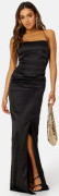 Bubbleroom Occasion Ruched Satin Strap Gown Black 40