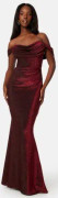 Goddiva Glitter Off Shoulder Maxi Dress Red XL (UK16)
