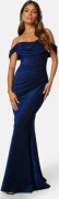 Goddiva Glitter Off Shoulder Maxi Dress Dark blue L (UK14)