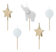 Födelsedagsljus Elephant, 3-5 cm, mix (1 pkt / 5 st.)
