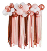Ballongbåge med Streamers Vit/Roséguld Metallic