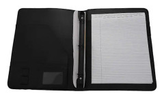 A4 Vegetariskt Läder 3-Ring Portföljmapp Affärsmapp Padfolio med Anteckningsblock för Intervjuer