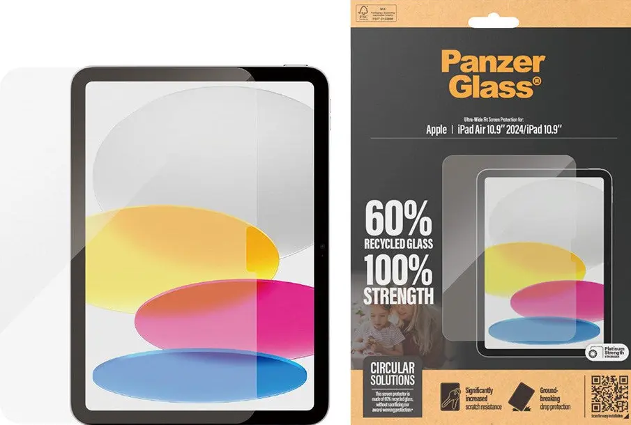 iPad 11" (2025) / iPad 10.9" (2024-2022) / iPad Air 11" (2026-2024) PanzerGlass Ultra Wide Fit Skärmskydd - Platinum Strength - Genomskinlig