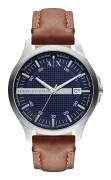 Armani Exchange Men's Dress steel brown leather strap with date display