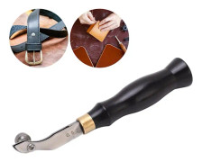 Justerbar Kantpressverktyg Spegelreflekterande Rostfritt Stål DIY Läderpressverktyg med Trähandtag Läderkantpressverktyg 0,5 mm