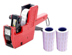 Prislappmaskin med 8 siffror, Handhållen Prismärkare, Datumstämpel, Prisättning med 10 st Prislappspapper för Kontor, Butik, Livsmedelsbutik, Organisation