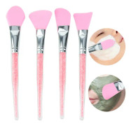 4-pack Silikon Maskborste med Rhinestonehandtag Kosmetisk Borste Ansiktsmakeup-set (Rosa)