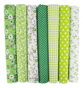 7-pack Diy Ljusa Färgade Patchwork Tyg Bomull Vackert Blommönster Sytyg För Hem Mengxi（Grön, 25 cm）