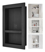 Duschnisch Klar för kakel 40,64 x 60,96 cm, Dubbelhyllplan, fyrkantiga hörn, modern tvålförvaring, svart.